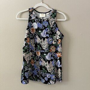 Mauve Brenner Top Anthropologie Dark Floral Classic Preppy S Blouse Coquette Blk